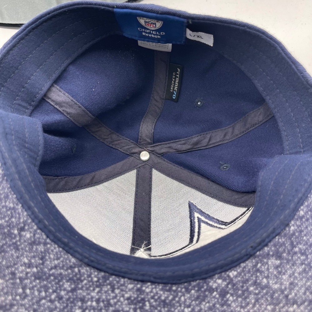Reebok NFL Onfield Dallas Cowboys L/XL Fitted Hat Navy Blue Double Star Cap - Picture 11 of 11